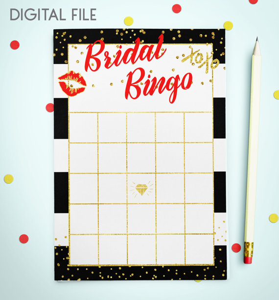 Hochzeit - Bingo Game Download Bridal Bingo Red Gold Foil Confetti Bridal Shower Bingo Printable Bridal Shower Bingo Game Instant Download idkbg5