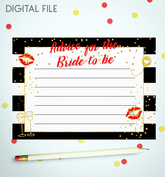 Wedding - Advice For The Bride To Be Red Gold Confetti Printable Card Bridal Shower Advice Cards Wedding Advice For The Bride game idkbg4