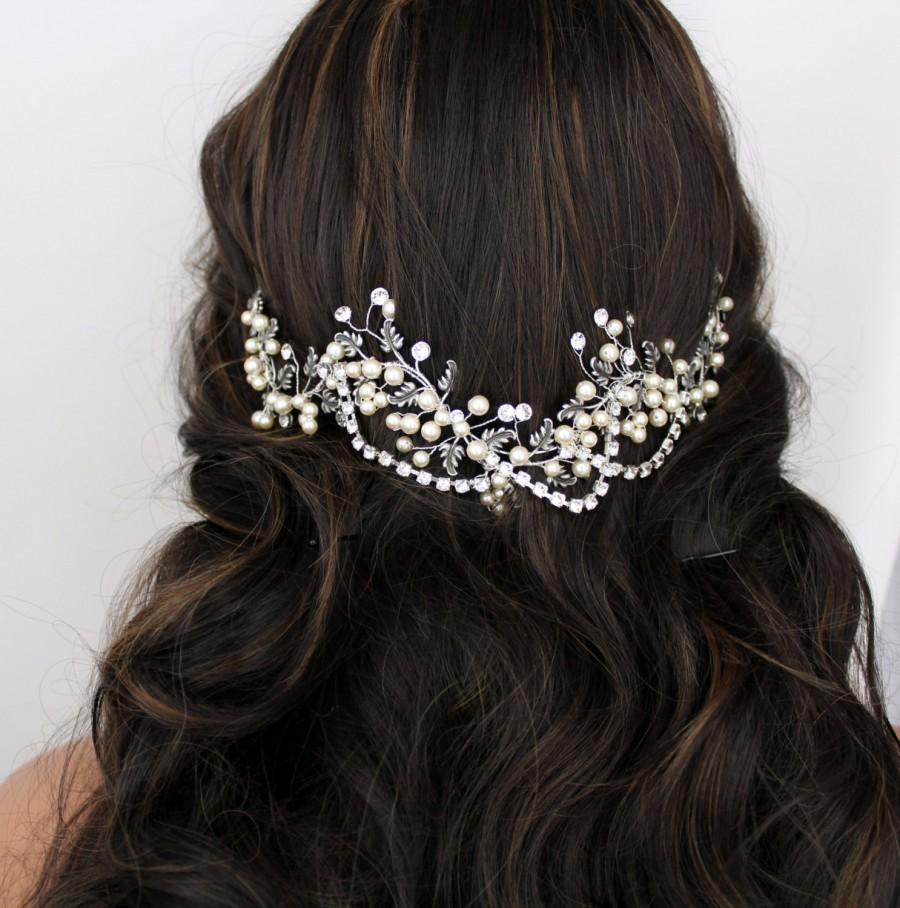 زفاف - Bridal hair vine, Wedding headpiece, Antique silver hair piece, Leaf hair accessory, Swarovski crystal hair vine, Boho head piece, Rose gold