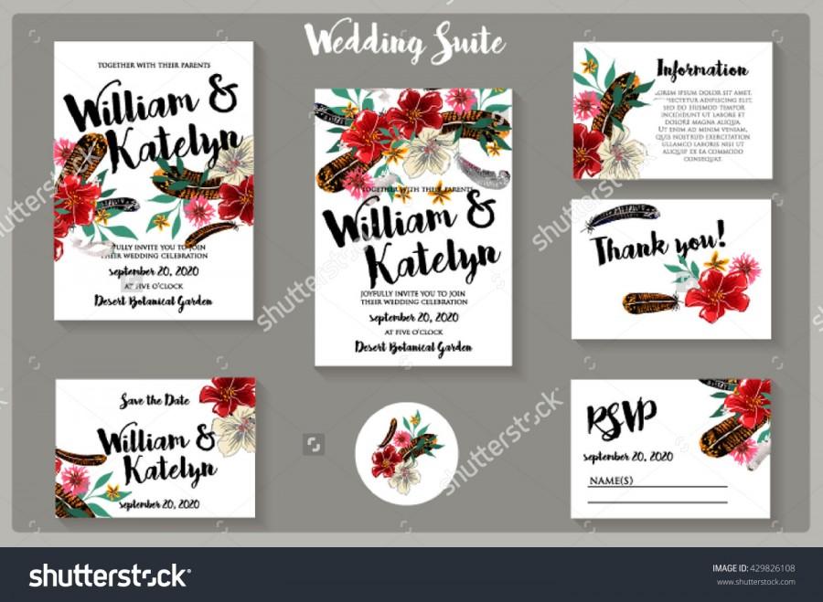 Wedding - Suite of daisy, hibiscus flower invitation cards. Wedding invitation, thank you card, save the date cards. Wedding set. RSVP card.