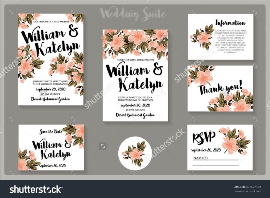 زفاف - Wedding invitation s suite with rose-dog flowers , thank you card, save the date cards. Wedding set. RSVP card