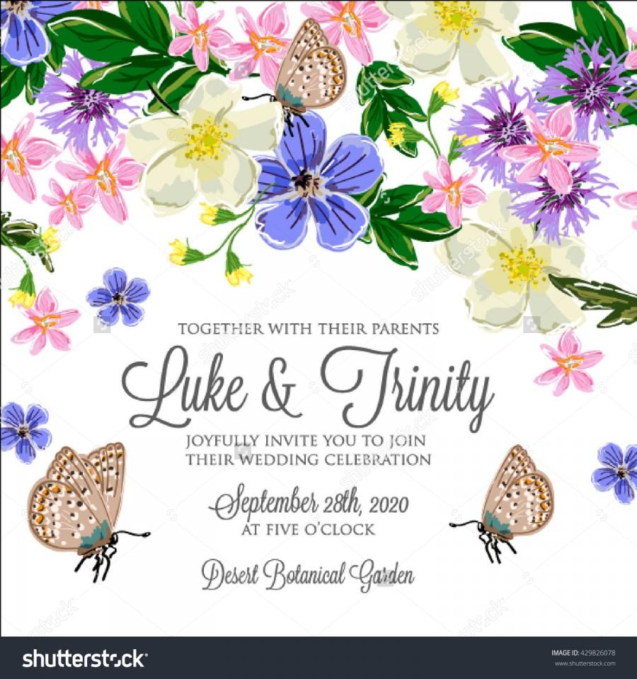 Mariage - Wedding invitation card with romantic flower dog-rose