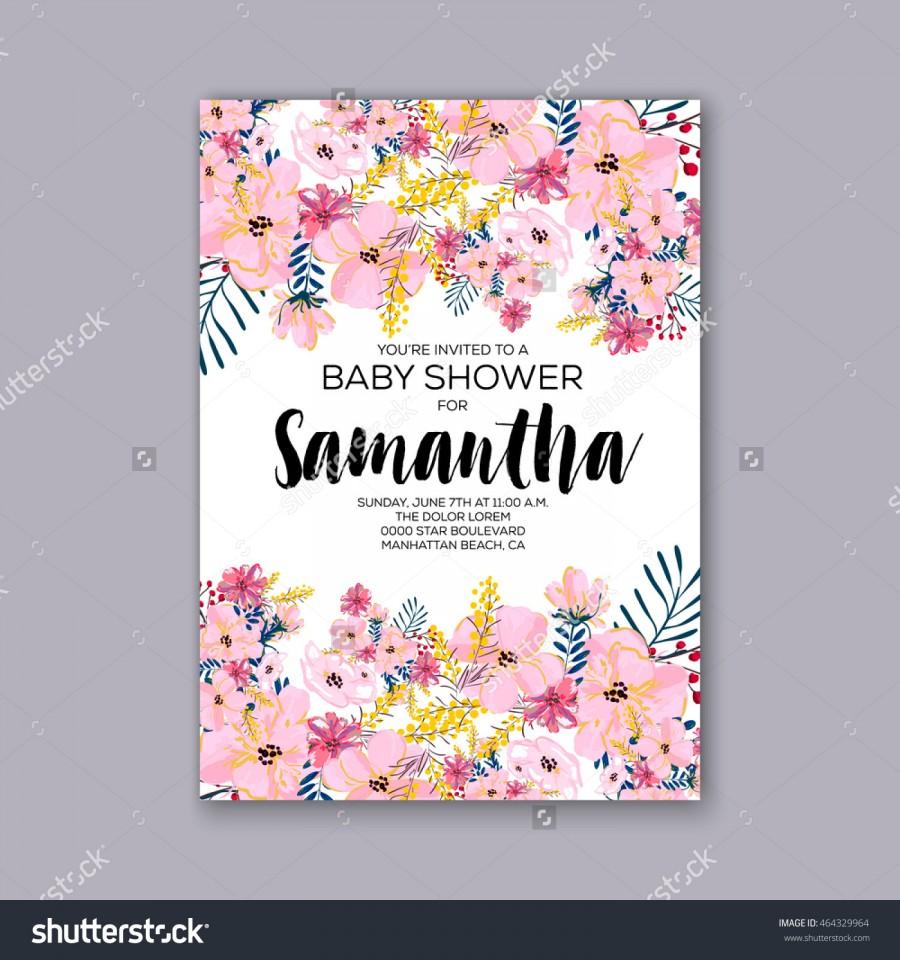 Свадьба - Baby shower invitation template with watercolor flower wreath.