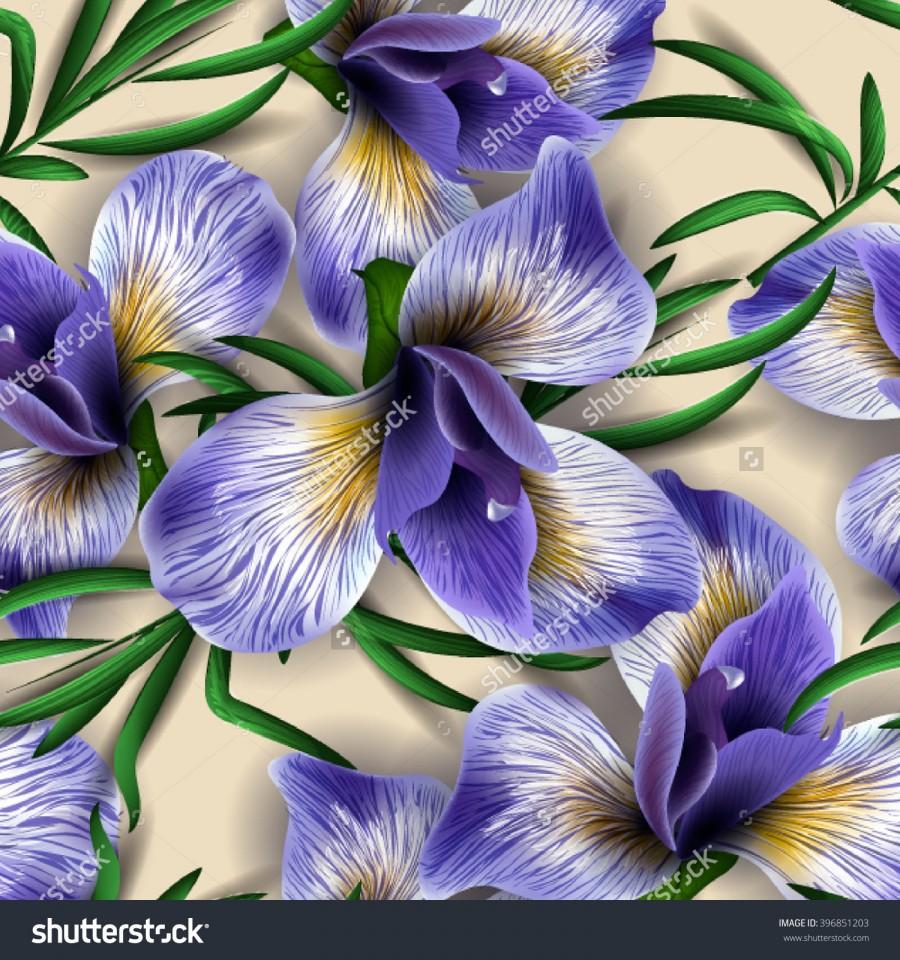 زفاف - Seamless pattern with watercolor flowers. Iris. Orhid. Vector. Hand drawn.