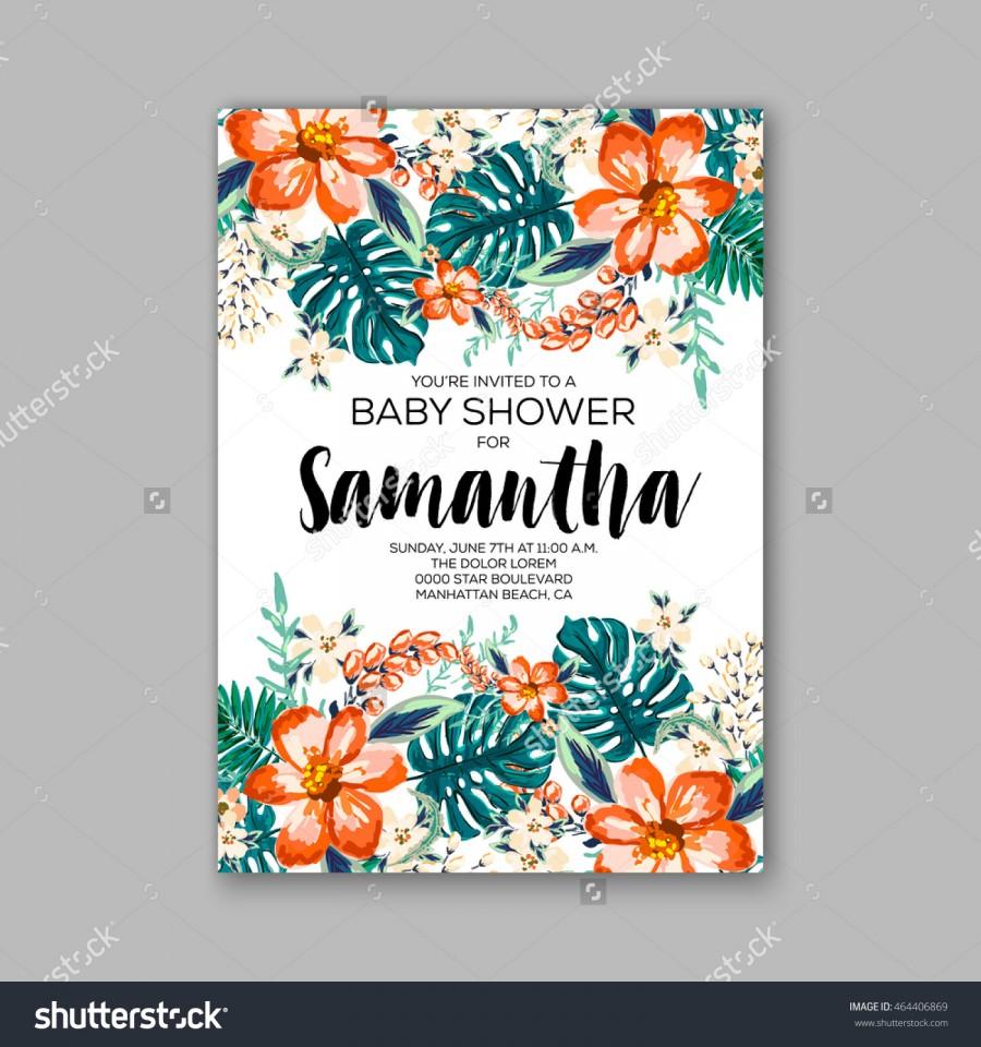 زفاف - Baby shower invitation template with watercolor flower wreath.