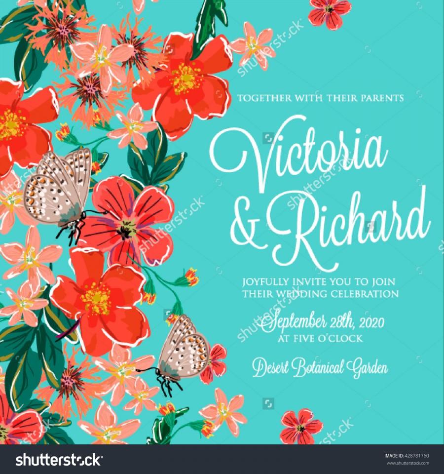 Wedding - Wedding card or invitation with abstract floral background. Greeting card in grunge or retro style. Elegance pattern with flowers roses, floral illustration in vintage style