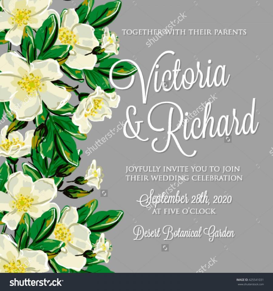 Hochzeit - Wedding invitation card with romantic flower dog-rose