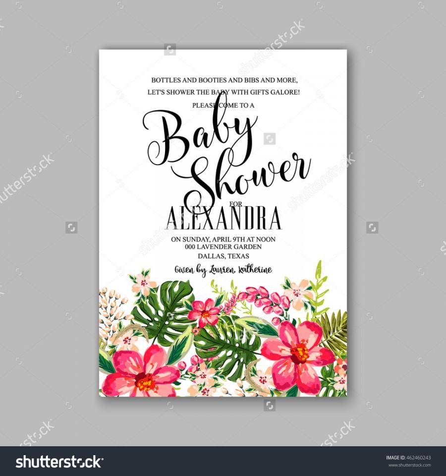 Hochzeit - Baby shower invitation template with watercolor flower wreath.