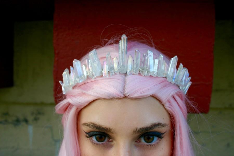 Wedding - The Glaceon Mermaid Crown - [Clear Polished Angel Aura Crystal Quartz Crown / Tiara]