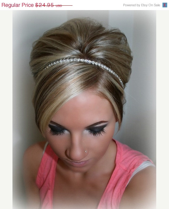 زفاف - Wedding Headpiece, Headband, SINGLE ROW Rhinestone ribbon, Accessories, Bridal, Wedding Hairpiece, Bridal Ribbon Headband, Rhinestone