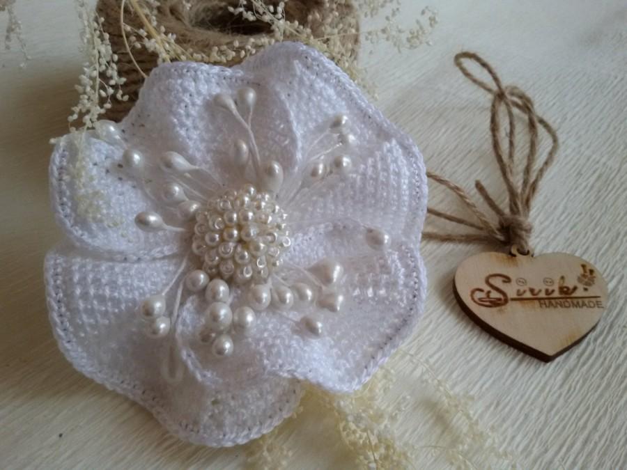 زفاف - Wedding flower Brooch Bridal hair clip Bridesmaid Bride Rustic elegant design Crochet Jewelry pin