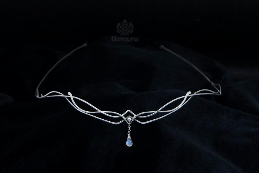 Mariage - Sterling silver Circlet with rainbow moonstone -Freya- Made to order, Celtic Tiara Medieval Bridal Headpieace Elven Wedding Diadem Wire wrap