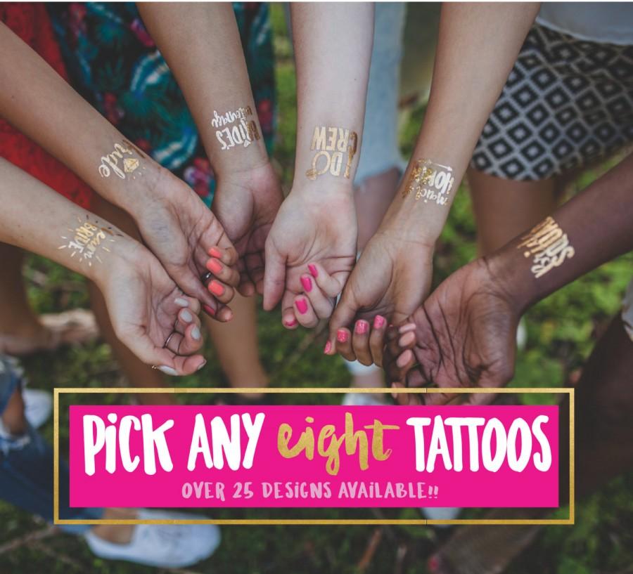 زفاف - Bachelorette party tattoos - PICK ANY EIGHT (8) Tattoos // Metallic gold tattoos // gold flash tattoo // hen party tattoos // wedding party
