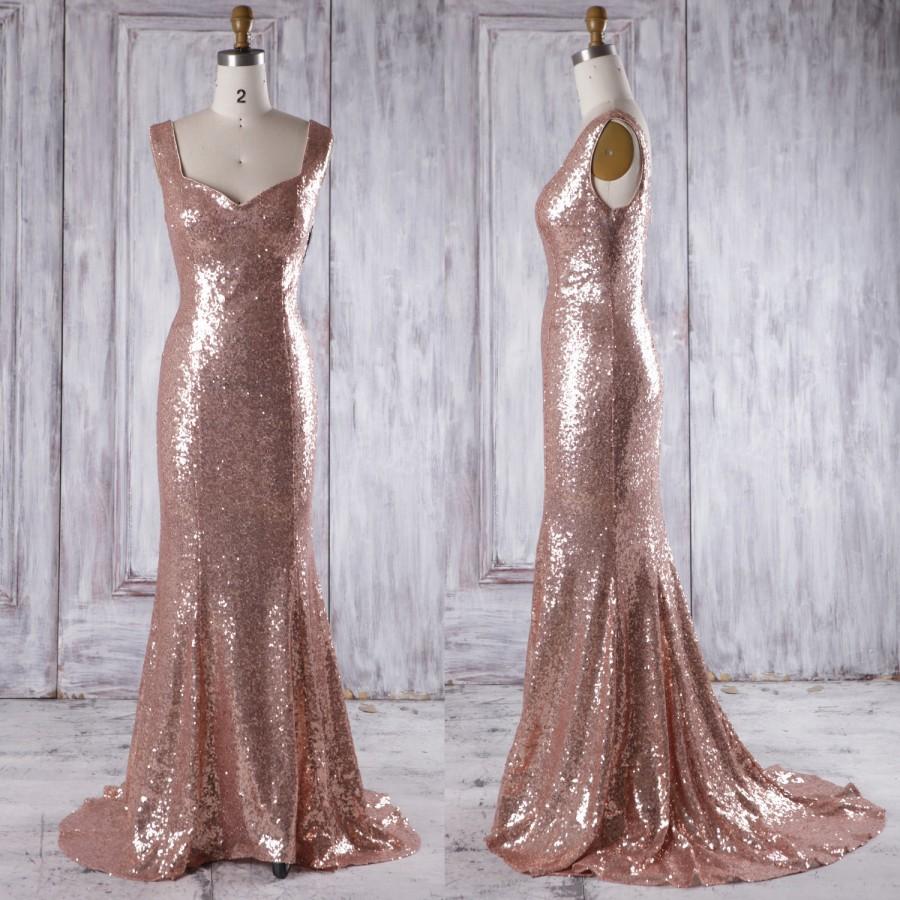 2016 Rose Gold Bridesmaid Dress With Train Luxury Evening Open Back Long Metallic Sparke