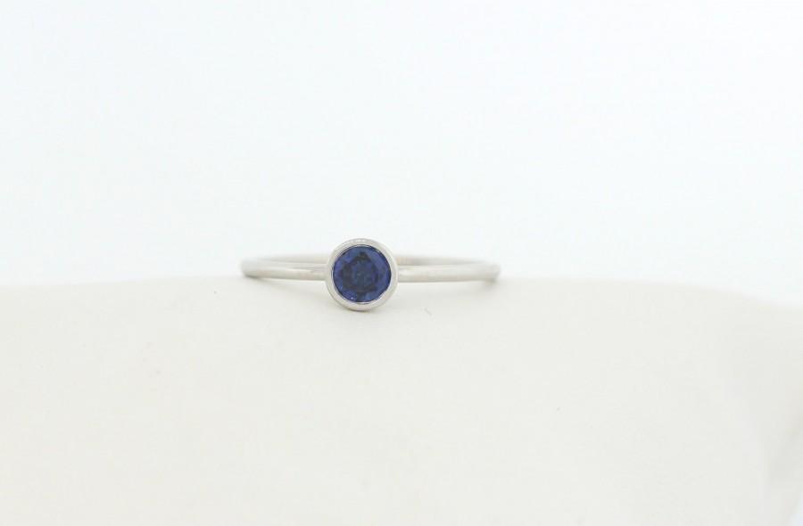 Wedding - Round Blue Sapphire Bezel Ring Set In 14K Gold