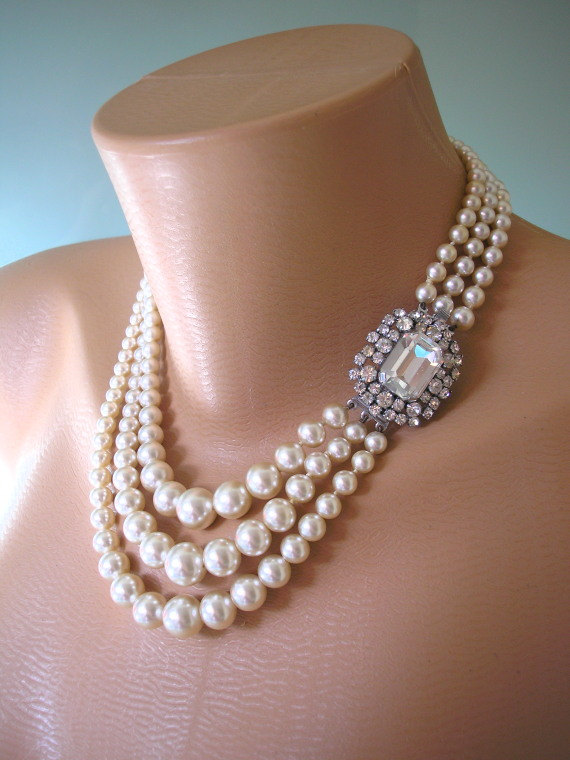 Wedding - Pearl Necklace, Mother of the Bride, Great Gatsby Jewelry, Statement Necklace, Pearl Choker, Wedding Necklace, Bridal Jewelry, Art Deco
