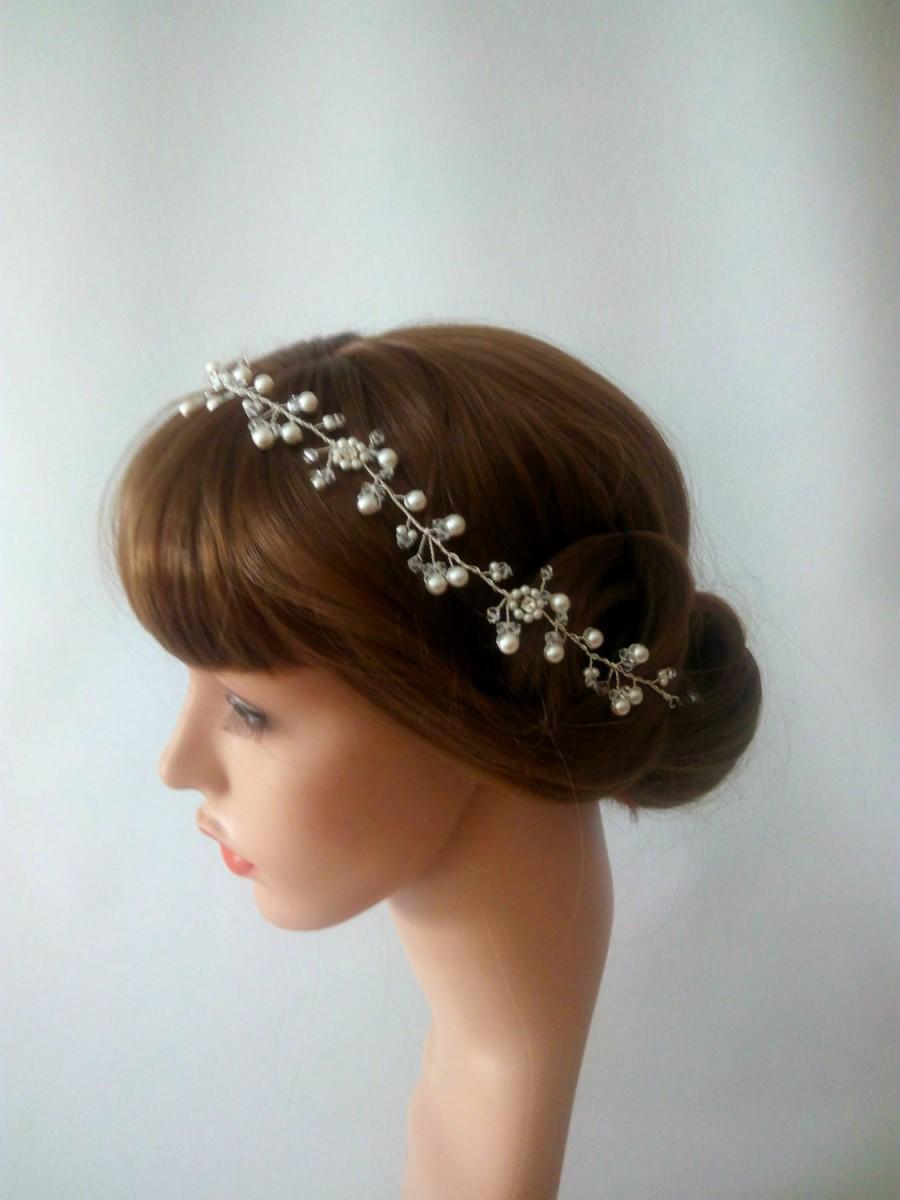 Wedding - Bridal Headband, Pearl Hair Vine, Bridal hair Vine, Bridal Halo Headpiece, Wedding Headband, Pearl Halo, Bridal Circlet, Bridal Headpiece