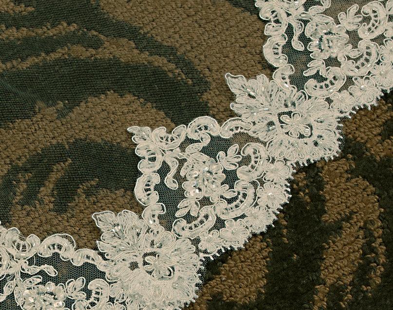 Wedding - Beaded Alencon Lace Swatch Sample - Ivory