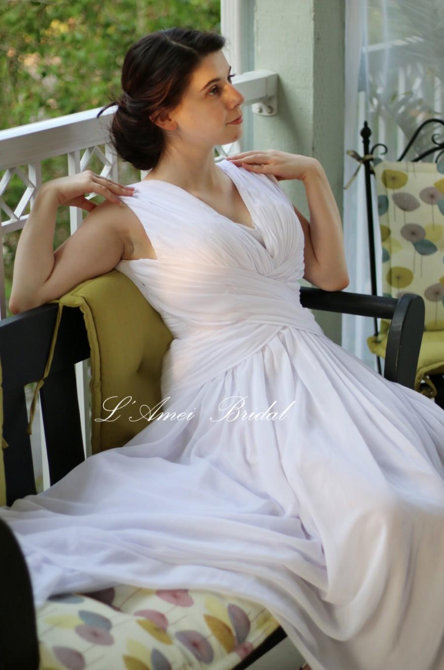 Hochzeit - Romantic Custom Made Soft Chiffon Sleeveless Beach Wedding  Dress with Sexy Deep V Neck and Open back dress