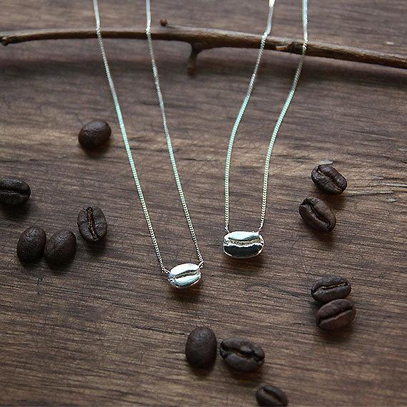 زفاف - Coffee Necklace, Coffee Bean Necklace, Sterling Silver Coffee Bean Necklace, Coffee Lover Gift, Simple necklace, Dainty Necklace, Everyday