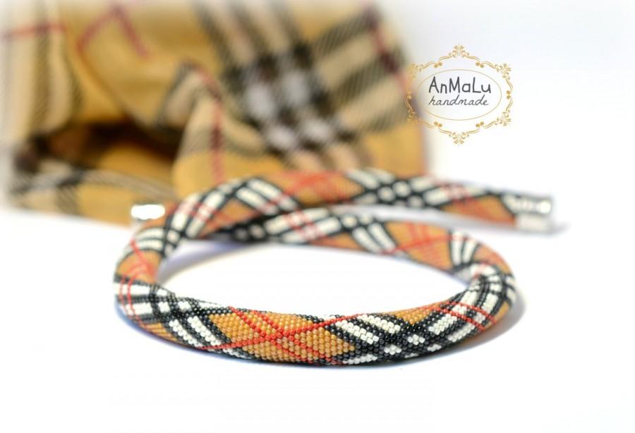 زفاف - Beaded Crochet Necklace • Classic Print • Scottish cage • Beadwork • Beaded Necklace • Crochet Necklace • Beige Brown Red Black