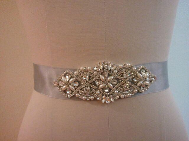 Hochzeit - Wedding Belt, Bridal Belt, Sash Belt, Crystal Rhinestone & Off White Pearls  - Style B200099