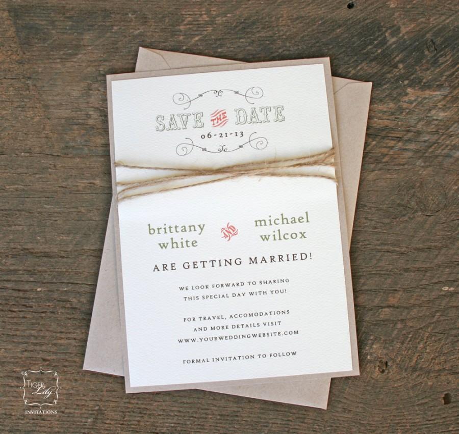 زفاف - Rustic Twine Wedding Save the Date - Rustic Save the Date - Save the Date with Twine Wrap - Save the Date with Kraft Envelopes