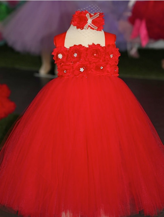 Wedding - Holiday Tutu Dress- Valentine's Day - Red Tutu - Christmas Tutu Dress- Holiday Outfit- Shabby Roses