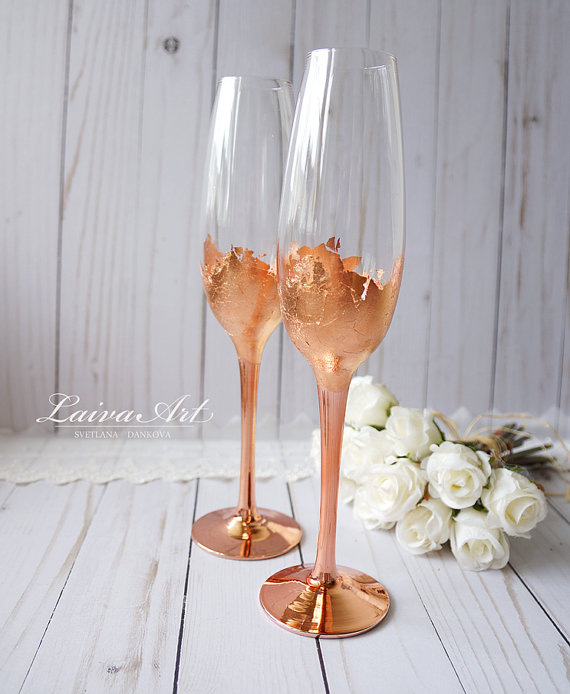 Wedding - Wedding Champagne Flutes Champagne Glasses Rose Gold Wedding Toasting Flutes