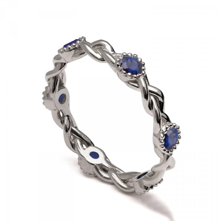 زفاف - Braided Eternity Ring - 14K White Gold and Sapphire engagement ring, celtic ring, engagement ring, Sapphire Eternity ring, Blue Sapphire, 2E