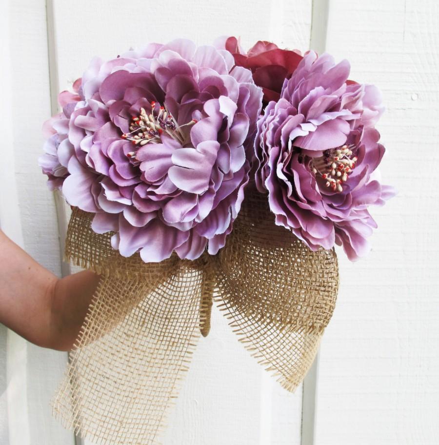 Hochzeit - Silk Peonies Bouquet Purple Bordeaux Artificial Silk Peony Bouquets Jute Luxury Bridal Flower Bouquets Silk Blossoms Wedding Accessories