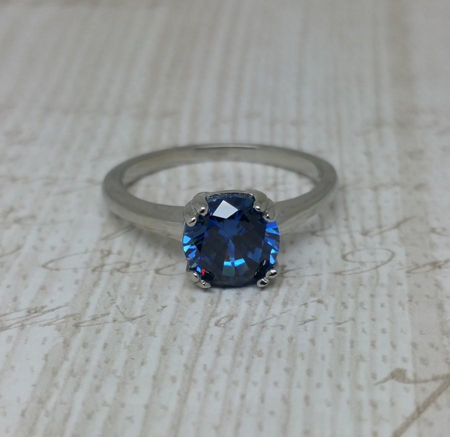زفاف - Genuine 1.5ct London Blue Topaz solitaire ring in Titanium or White Gold - engagement ring - wedding ring - handmade ring