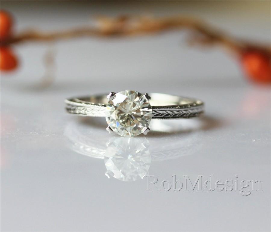 زفاف - 14K White Gold 6.5mm Round Moissanite Ring Moissanite Wedding Ring Engagement Ring Anniversary Ring