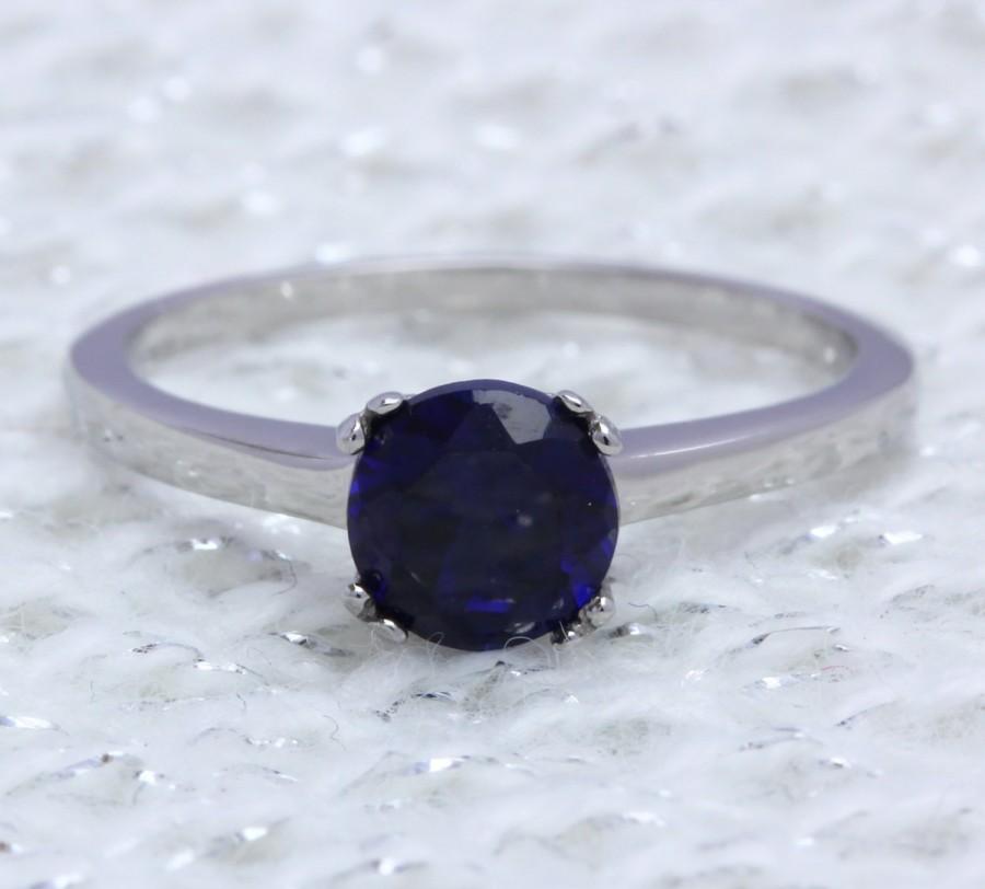 زفاف - Genuine 1ct Blue Sapphire solitaire ring in Titanium or White Gold - engagement ring - wedding ring - handmade ring
