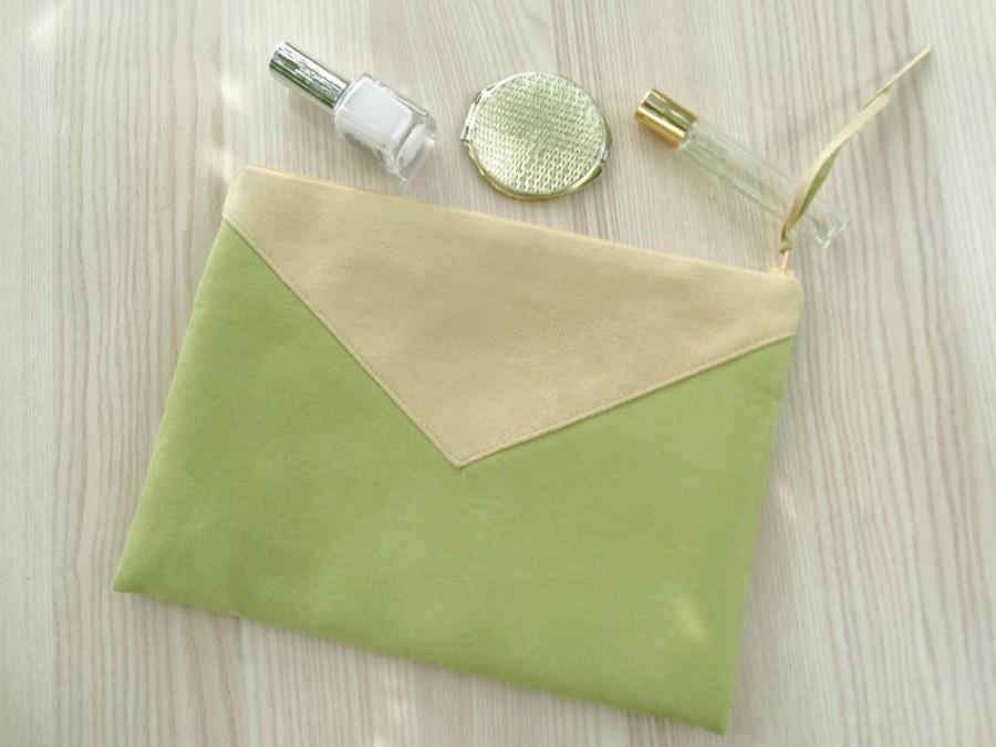 Mariage - Wedding Envelope Purse, Citron and Honey Clutch, Faux Suede Leather Bridesmaid gift Bag, Vegan Wristlet Handbag
