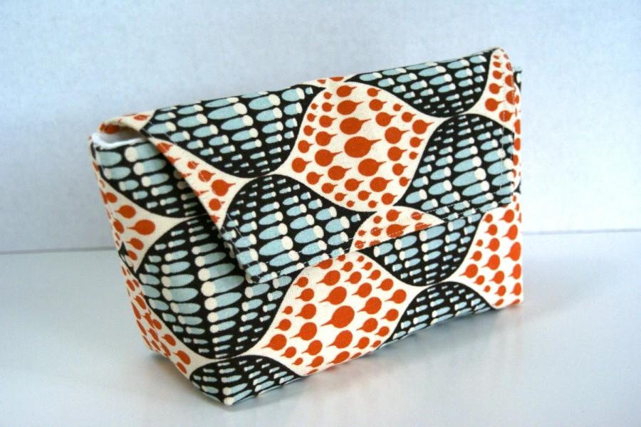 Mariage - ON Sale Clutch with Flap in Orange and Blue Retro Geomtric Pattern