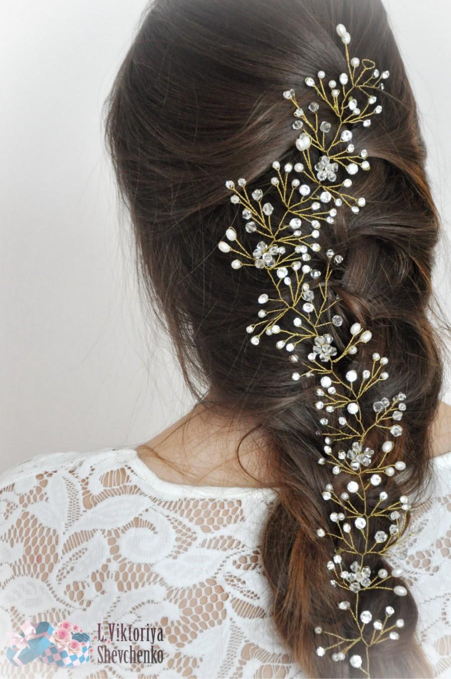 Hochzeit - Bride hair vine Garland crown Bridal Hair Vine Pearl crystal Crown Silver or gold Pearl crown Wedding accessories Bride hair