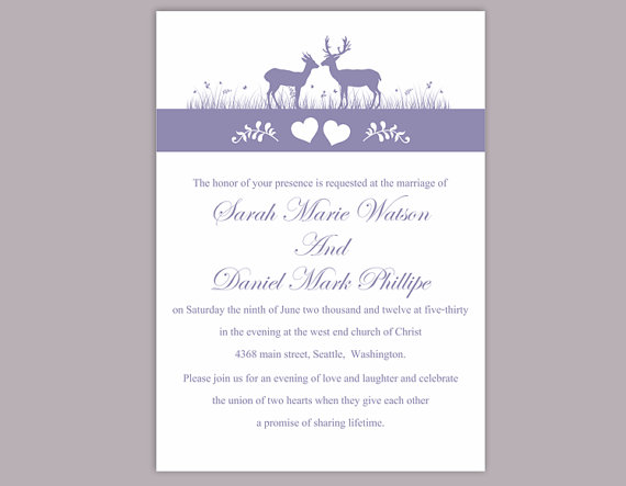 Mariage - DIY Wedding Invitation Template Editable Word File Instant Download Printable Reindeer Invitation Purple Wedding Invitation lavender invite