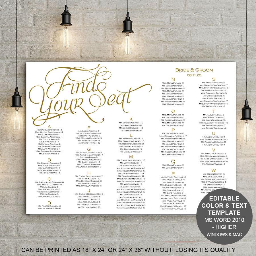Свадьба - Find your seat, seating chart, printable, template, wedding seating chart, poster, instant download, S10