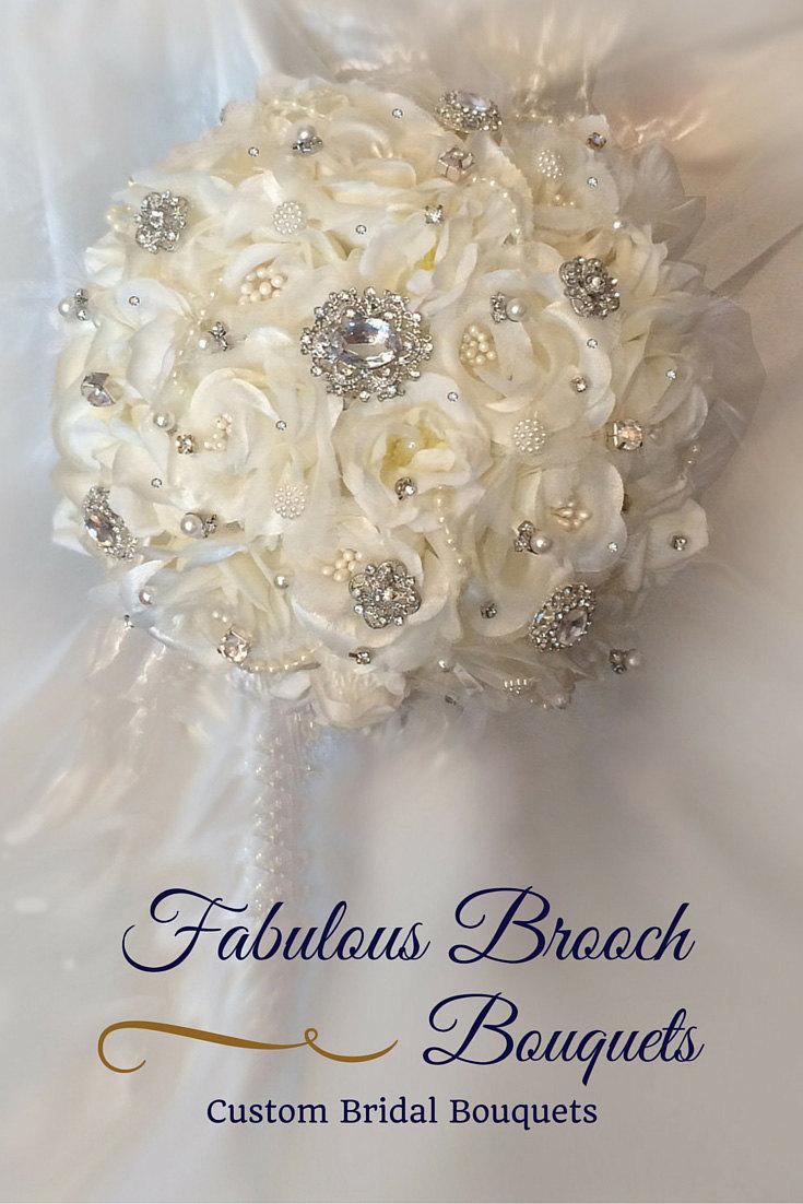 زفاف - Ivory Brooch Bouquet, White Brooch Bouquet, Brooch Bouquet, Wedding Bouquet, Floral Bouquet, Deposit, Full Price 160