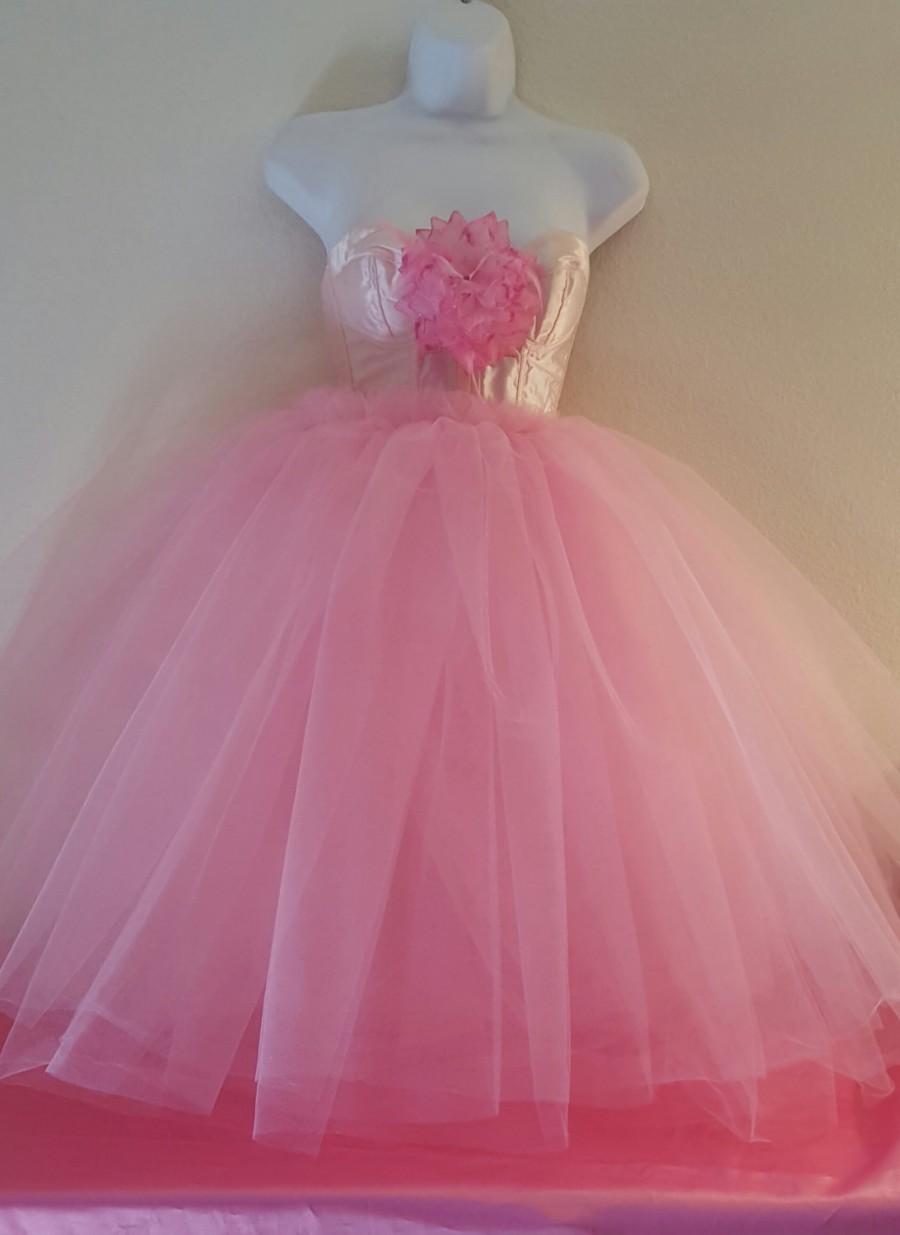 Hochzeit - Pink Flower Satin Corset Tulle Tutu Tea Length Or Midi Ballgown Party Wedding Bridal Belly Dance Party