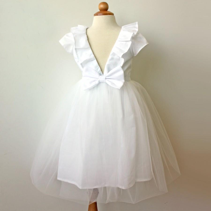 زفاف - White Tulle Party Dress for Toddler and Girl, Birthday, Wedding, Holiday, Flower Girl