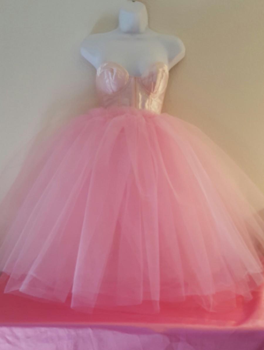 Hochzeit - Pink Satin Corset Tulle Tutu Tea Length Or Midi Ballgown Party Wedding Bridal Belly Dance Party
