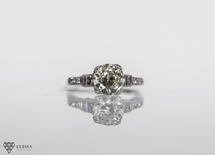 Wedding - Circa 1920s Art Deco *Stunning* 1.30ct Old Miner Diamond Engagement Ring with Accent Diamonds, Platinum, ATL #350