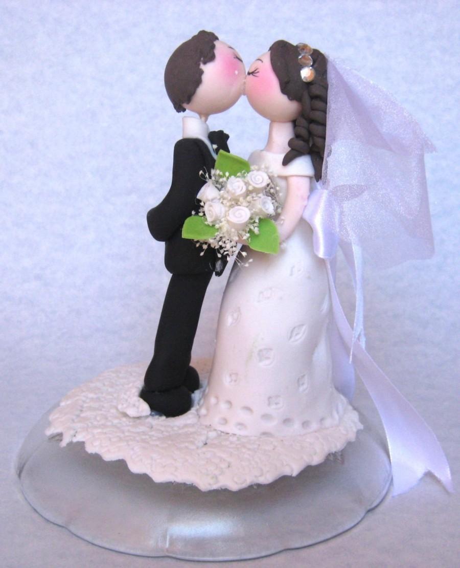 Wedding - Wedding cake topper, Romantic wedding cake topper, groom kissing bride