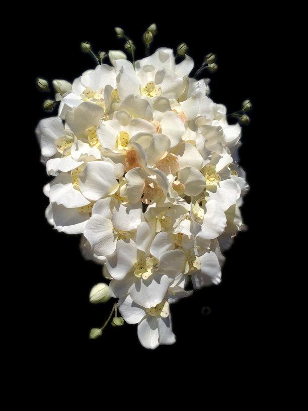 Hochzeit - Ivory Cascading Orchid Bridal Bouquet