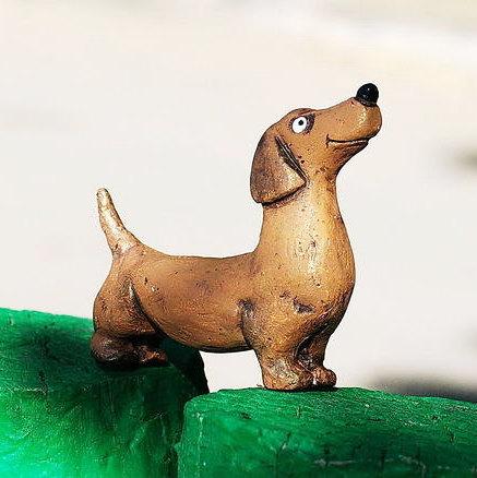 Hochzeit - Dachshund dog clay figurine pottery toy dog figurine Gift kids pet clay puppy toy dog  clay doll dogs miniature garden figure brown dog doll