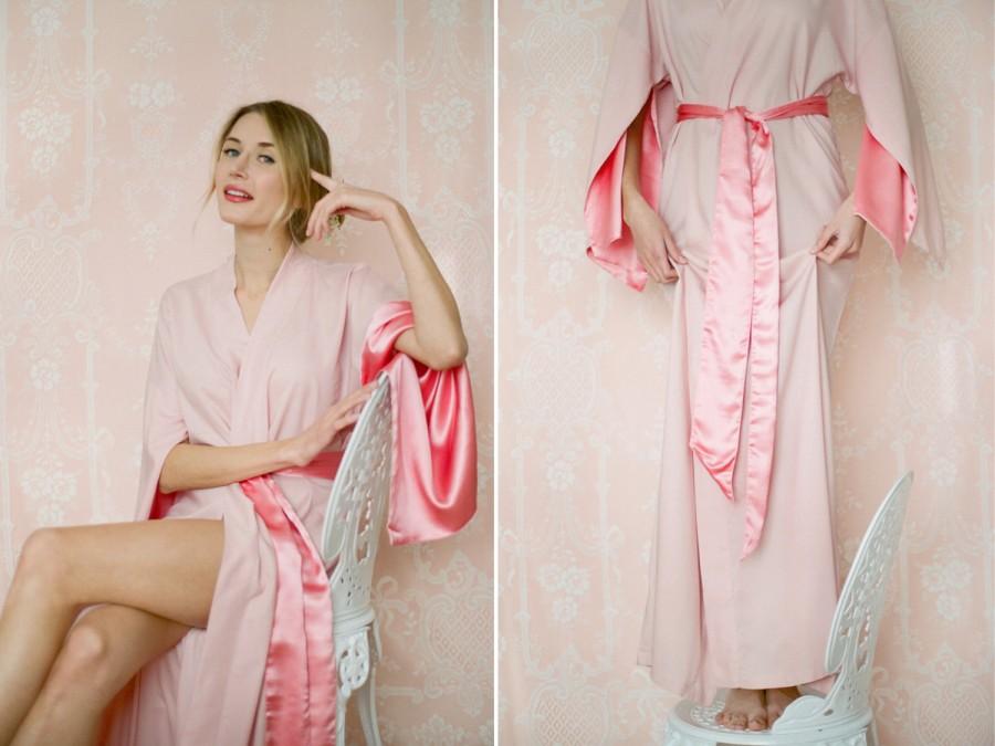 Mariage - Willow. One exquisitely soft "Haiku" robe in lined rayon. Trimmed in satin. Long bridal robe Rayon robe Long kimono with pockets