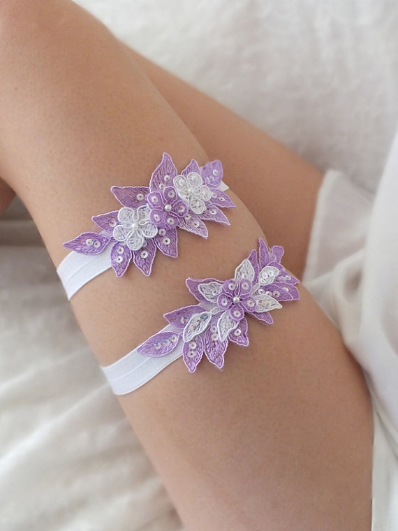 Hochzeit - free ship lilac floral garter set, bridal garter, floral garter, garter, lace garter, toss garter, wedding garter