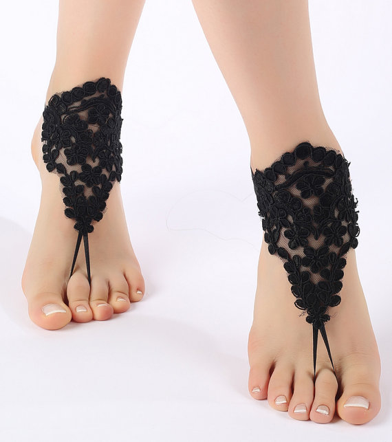Wedding - Free ship Black ivory white blue pink Barefoot Sandals, french lace, shoes, Gothic, Wedding, Victorian Lace, Sexy, barefoot sandals